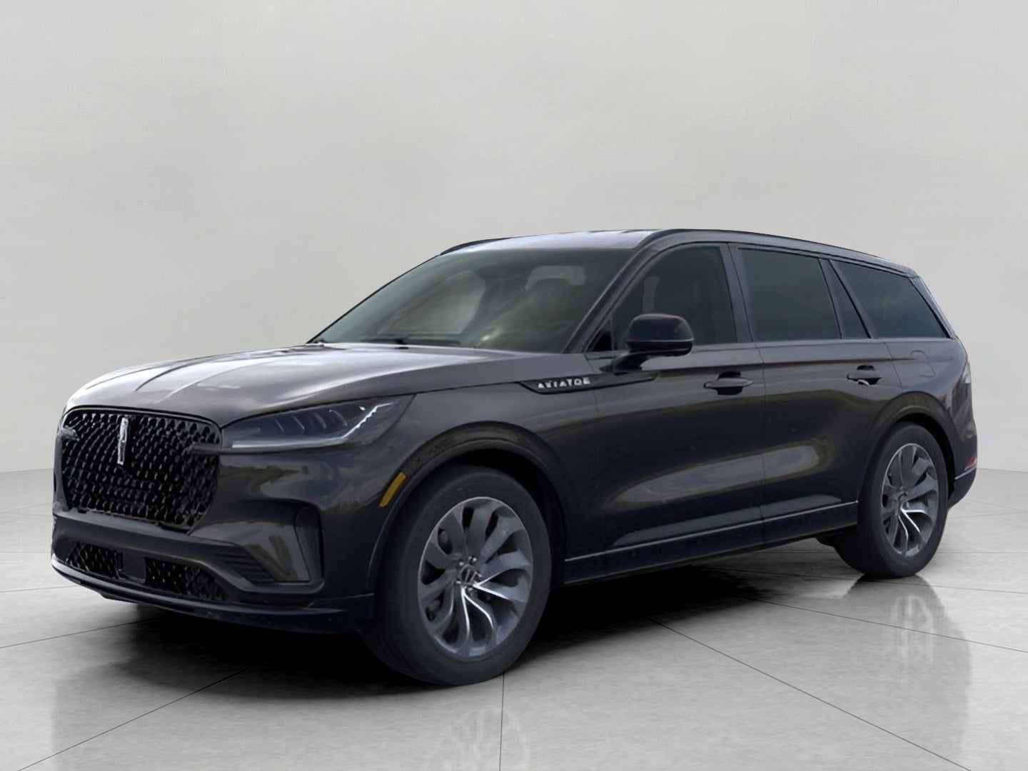 2026 Lincoln Aviator Premiere AWD in Infinite Black Metallic Clearcoat — front three-quarter view