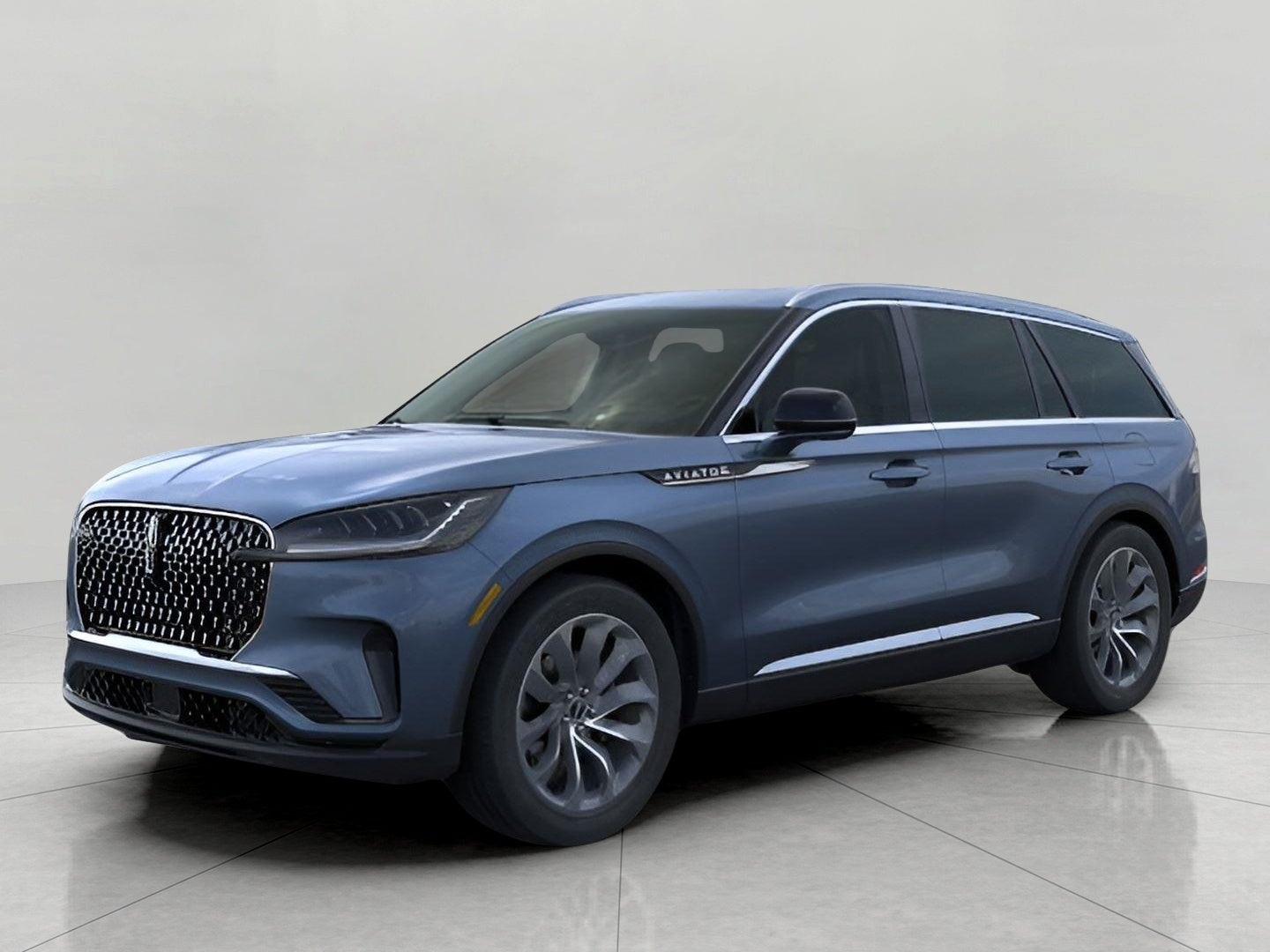 2026 Lincoln Aviator Premiere AWD in Whisper Blue Metallic Clearcoat — front three-quarter view